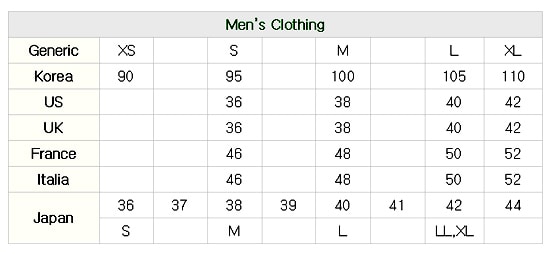 korean children's clothing sizes